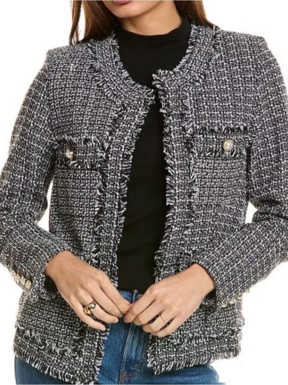 Nanette Lepore Black & White Tweed Blazer Jacket